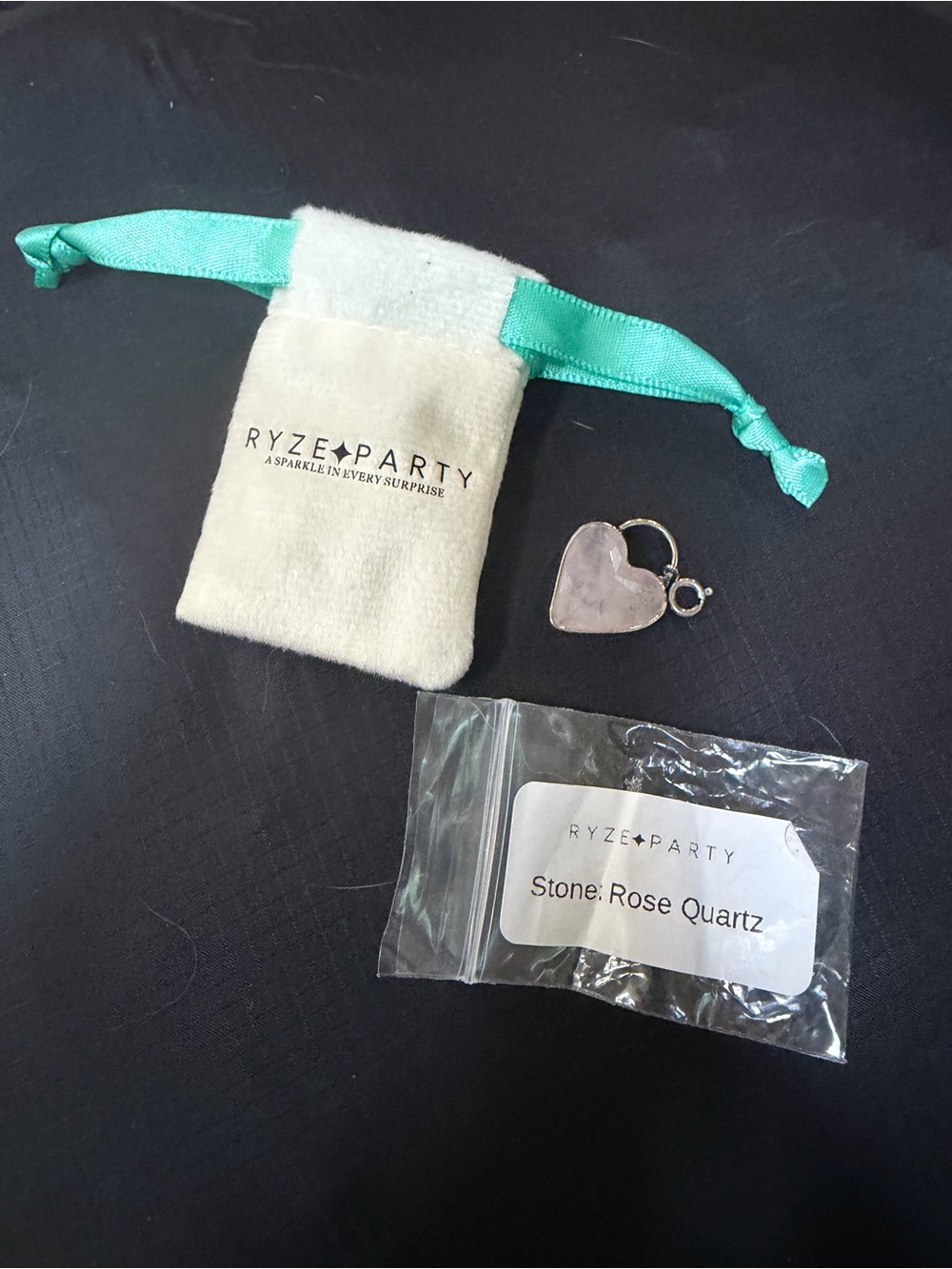 Ryze Party Rose Quartz Heart Charm Naturally You Stone Collection w/ Pouch
